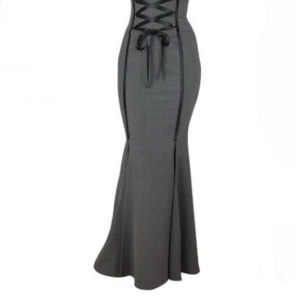 Gray Steampunk High Waist Victorian Mermaid Skirt - Picture 3 of 7